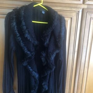 Alfani Black Ribbed Sweater with Faux Fur Collar